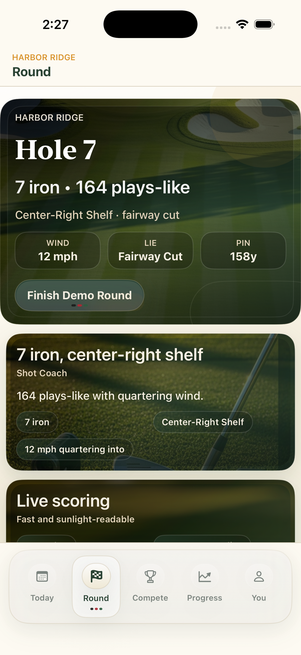 Golf Safari native round screen