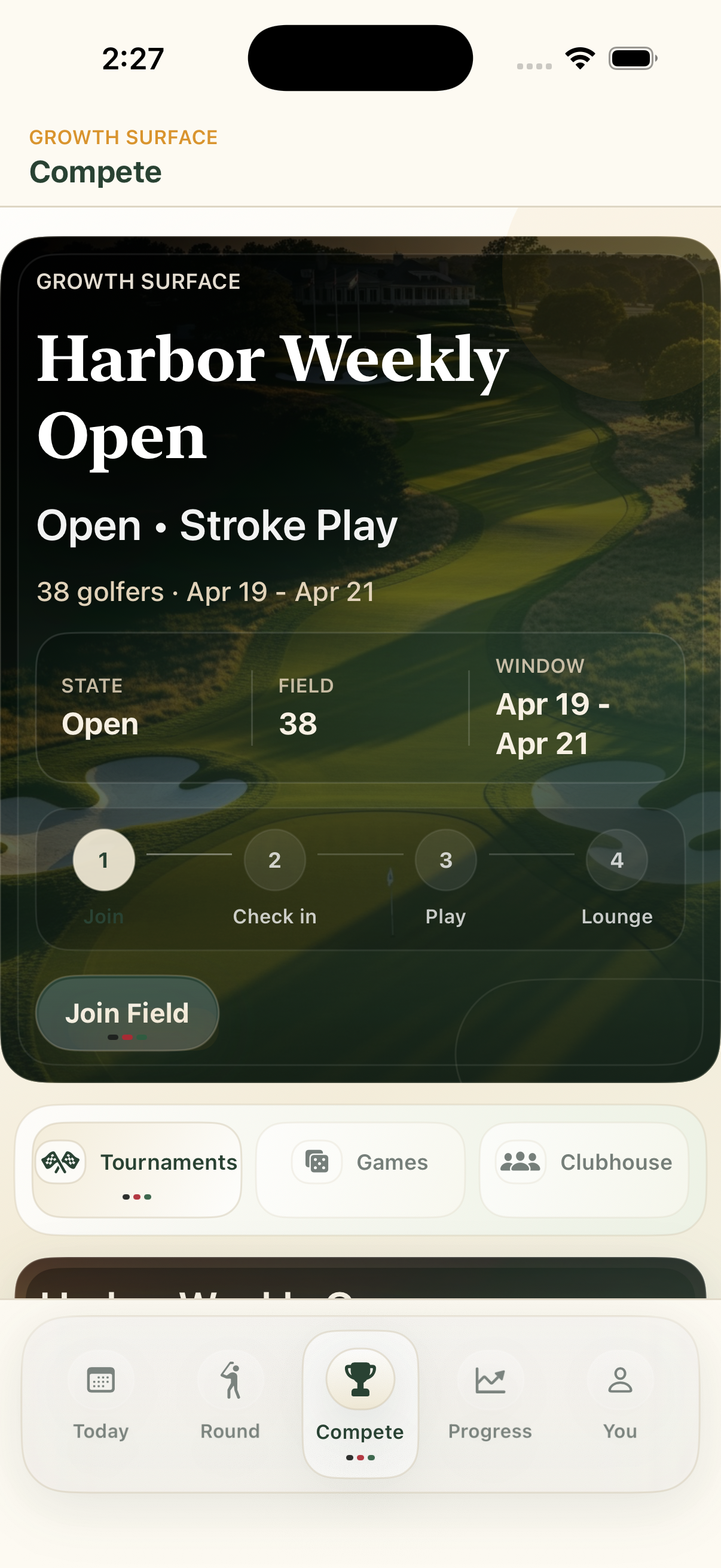 Golf Safari native compete screen