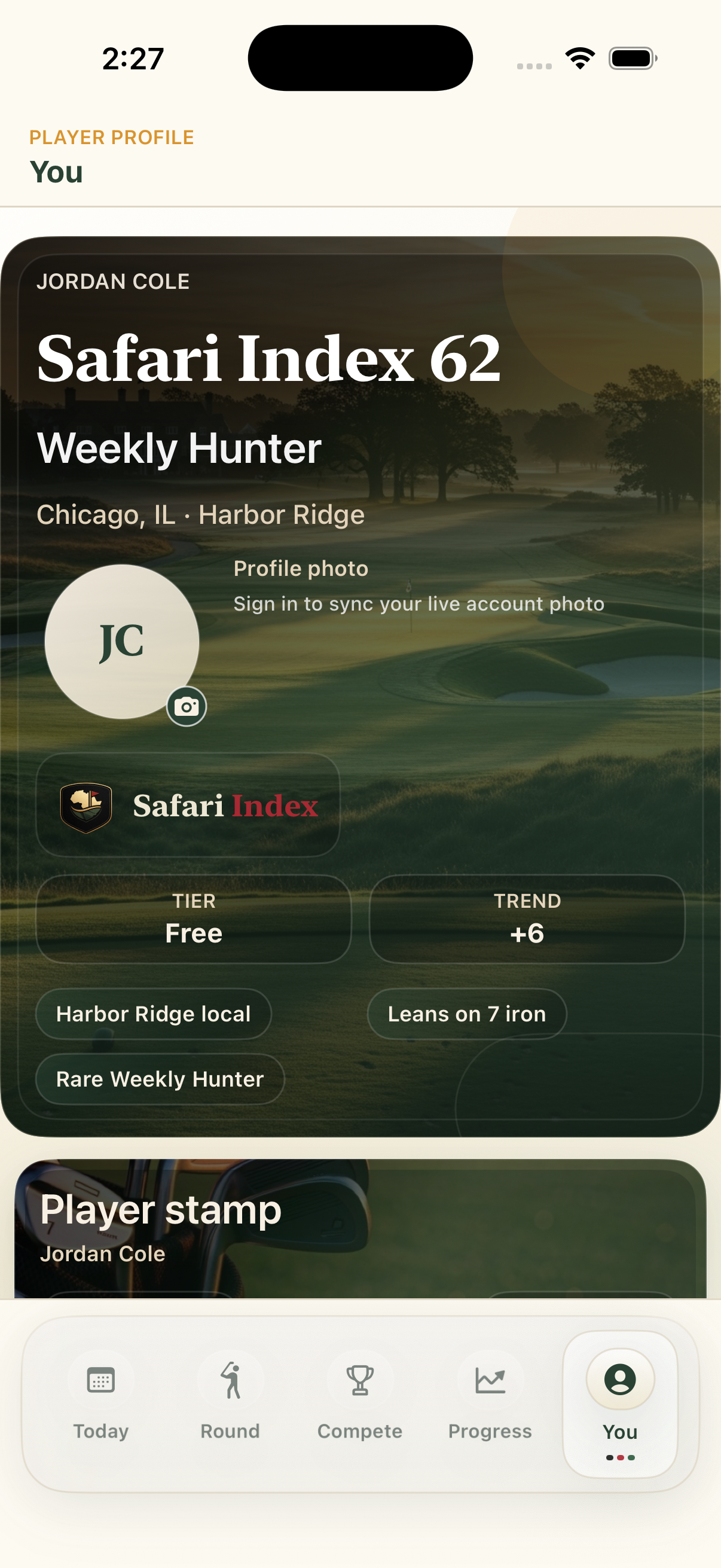 Golf Safari native profile screen