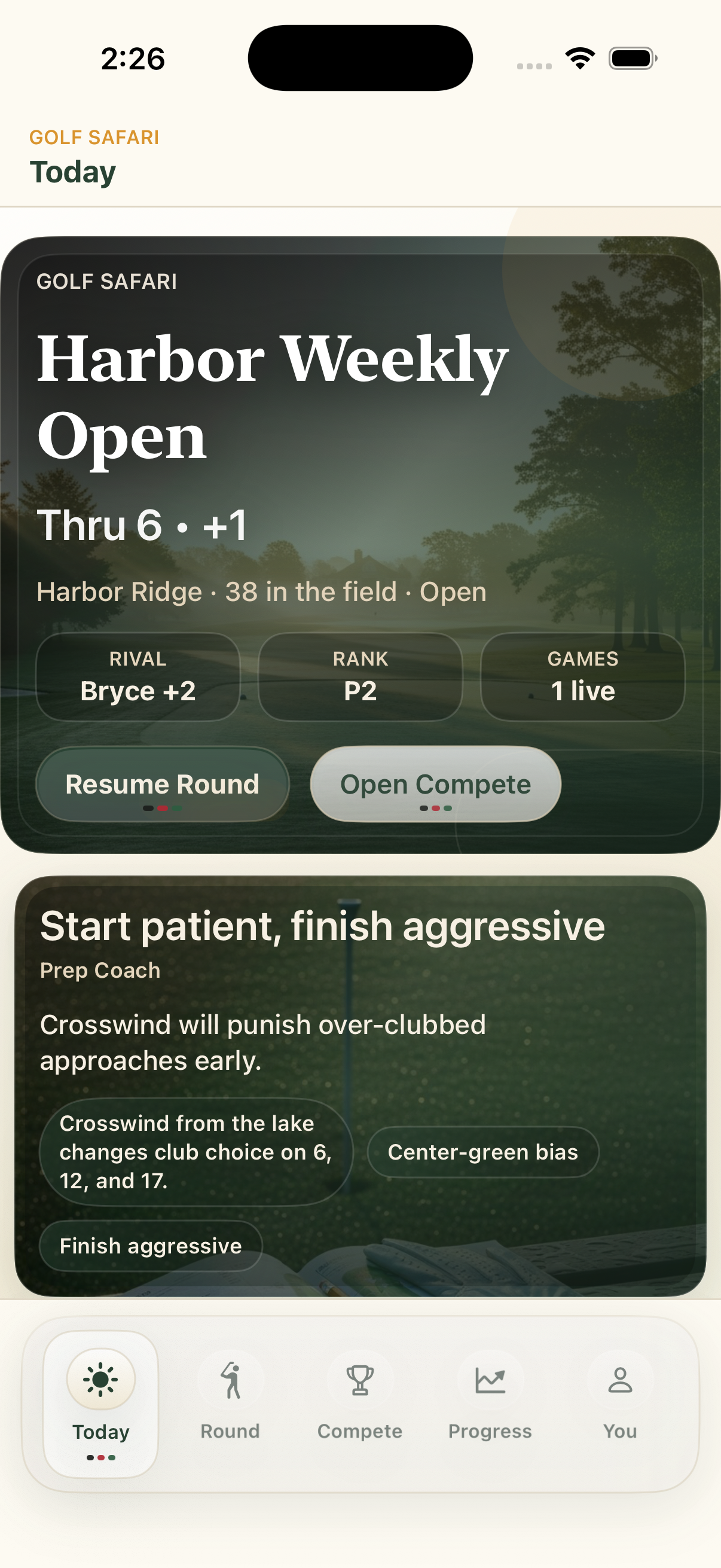 Golf Safari native today screen